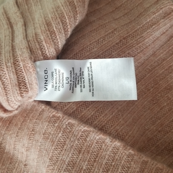 VINCE Wool Cashmere Knitted Pullover Sweater Size L Large Pink Tan - Picture 8 of 8